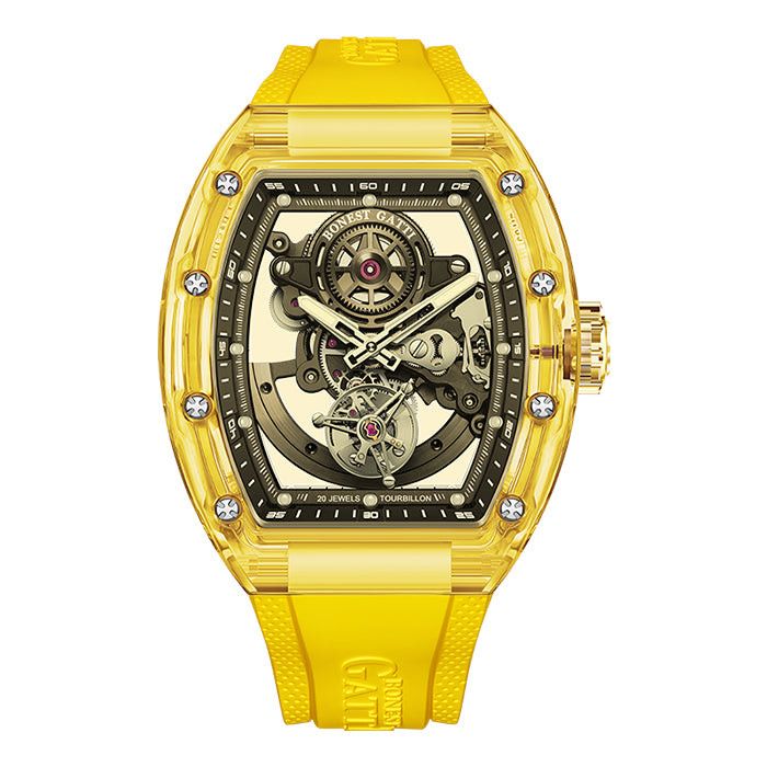Bonest Gatti BG7001-R3 Yellow K9 Crystal Tourbillon Series Automatic Watch