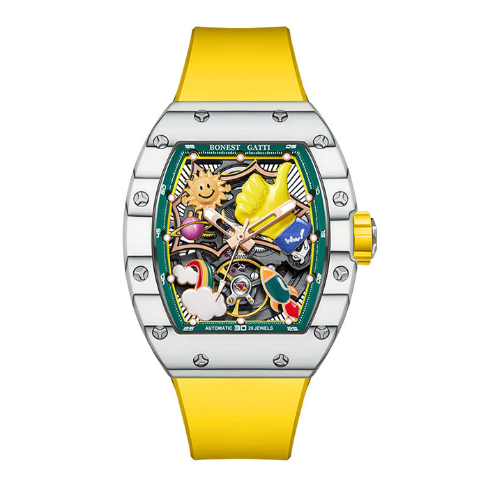 Bonest Gatti BG9001-R1 Yellow Carbon Fiber Series Automatic Watch