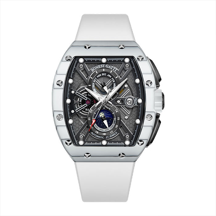 Bonest Gatti BG9007-R1 White Carbon Fiber Chronograph Series Automatic Watch