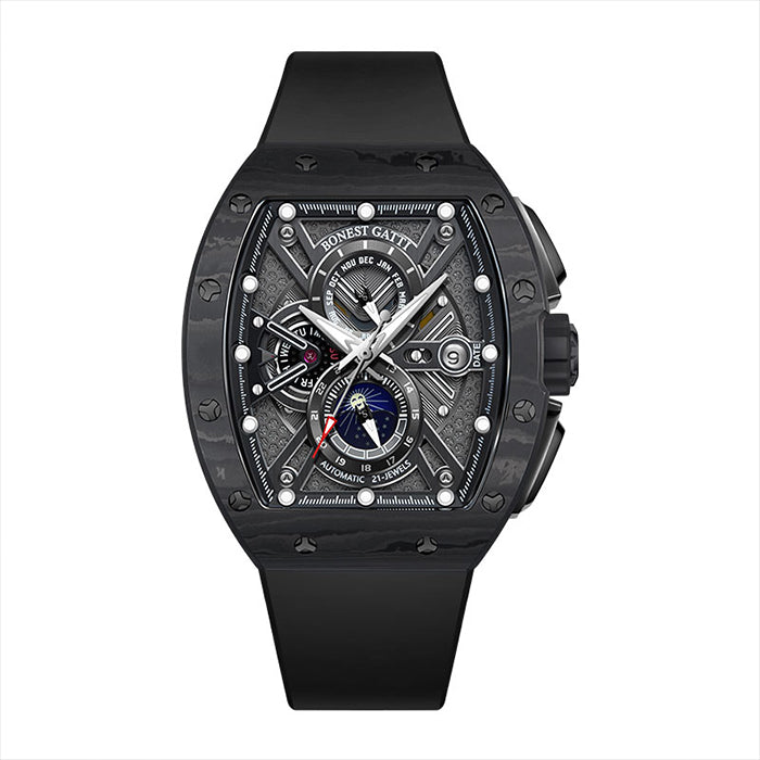 Bonest Gatti BG9007-R2 Black Carbon Fiber Chronograph Series Automatic Watch
