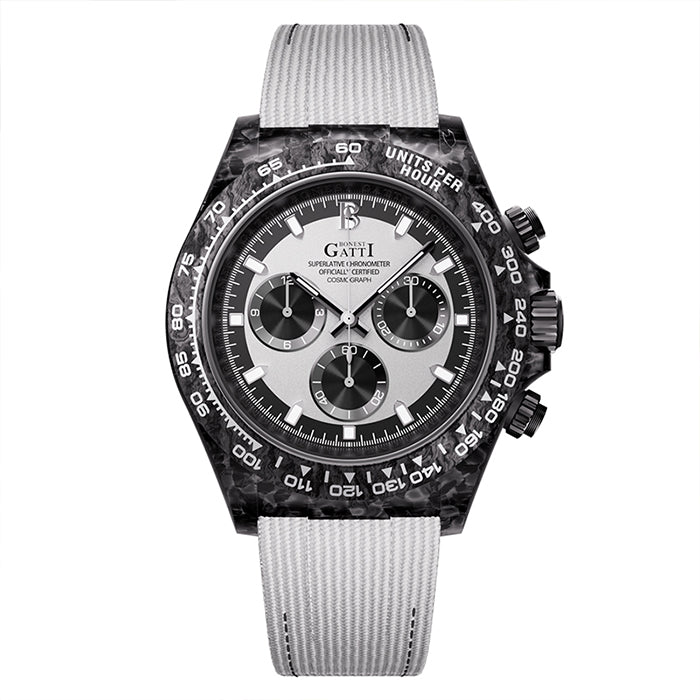 Bonest Gatti BG9010-L4 White Carbon Fiber Chronograph Series Automatic Watch