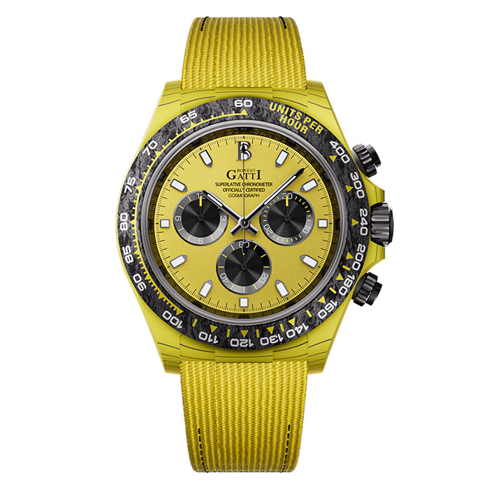 Bonest Gatti BG9010-L5 Yellow Carbon Fiber Chronograph Series Automatic Watch