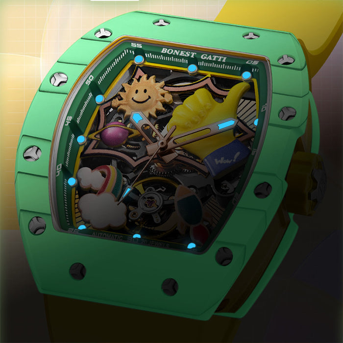 Bonest Gatti BG9001-R1 Yellow Carbon Fiber Series Automatic Watch
