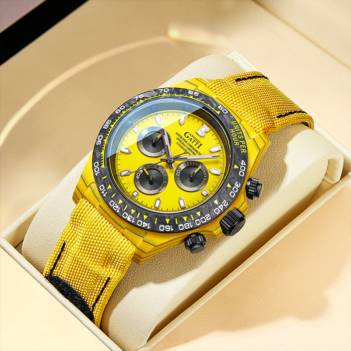 Bonest Gatti BG9010-L5 Yellow Carbon Fiber Chronograph Series Automatic Watch