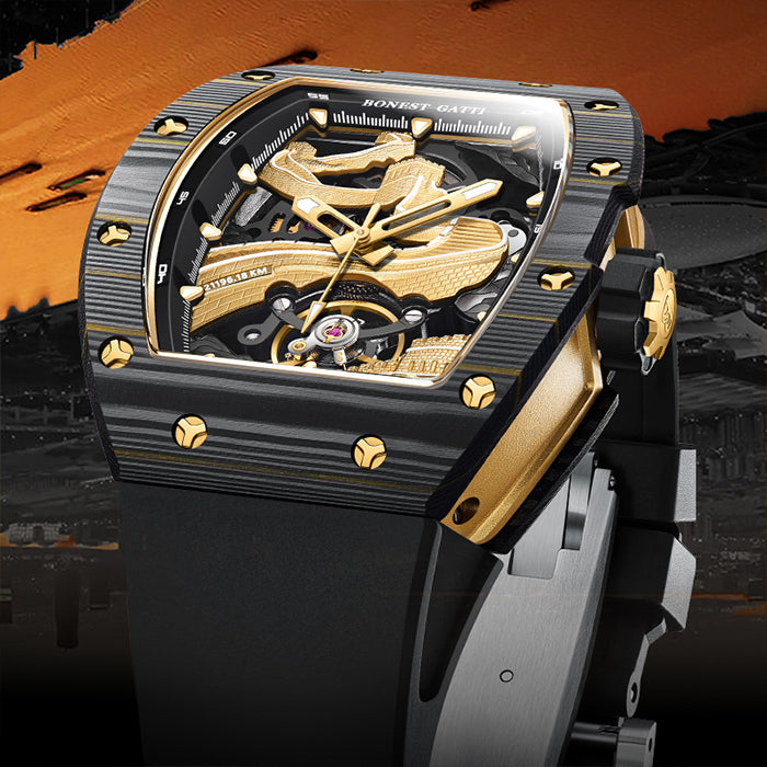 Bonest Gatti BG9003-R2 Rose Gold Carbon Fiber Series Automatic Watch