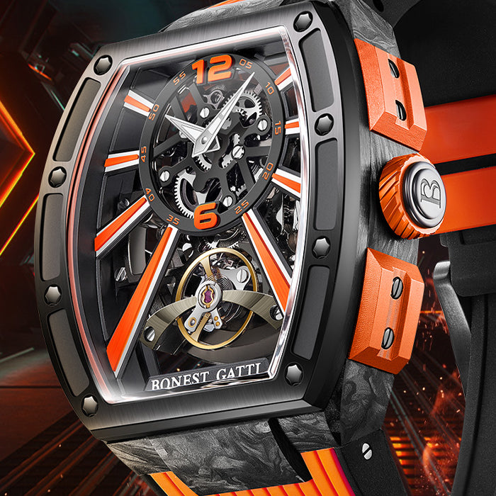 Bonest Gatti BG9005-R3 Orange Carbon Fiber Series Automatic Watch