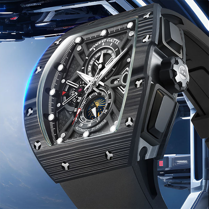 Bonest Gatti BG9007-R2 Black Carbon Fiber Chronograph Series Automatic Watch