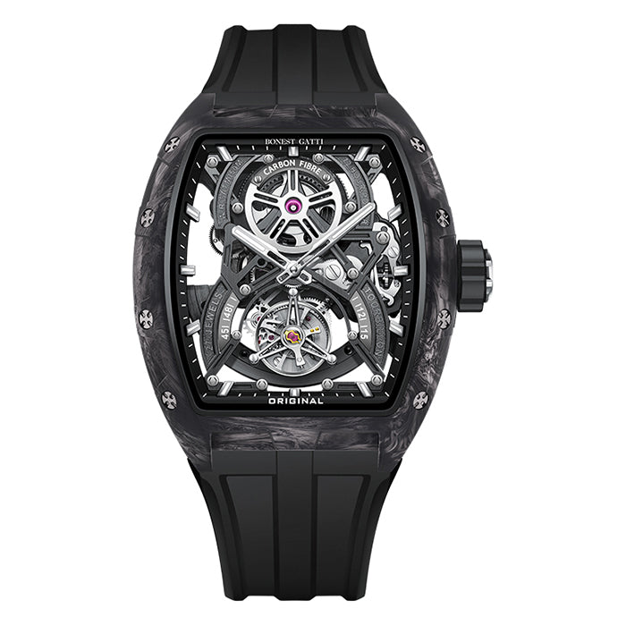 Bonest Gatti BG7003-R3 Black Carbon Fiber Tourbillon Series Automatic Watch