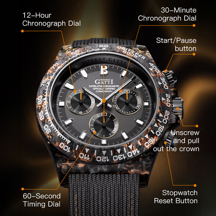 Bonest Gatti BG9010-L2 Orange Carbon Fiber Chronograph Series Automatic Watch