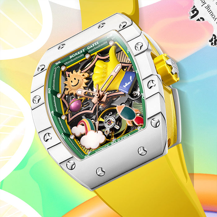 Bonest Gatti BG9001-R1 Yellow Carbon Fiber Series Automatic Watch