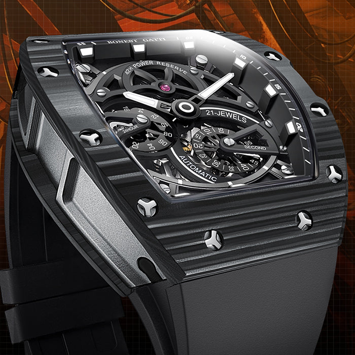 Bonest Gatti BG9004-R2 Black Carbon Fiber Series Automatic Watch