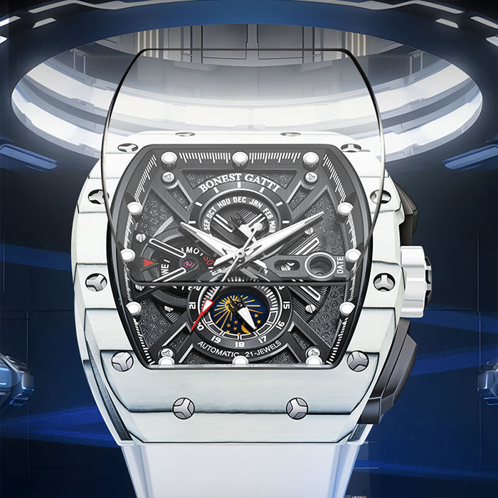 Bonest Gatti BG9007-R1 White Carbon Fiber Chronograph Series Automatic Watch