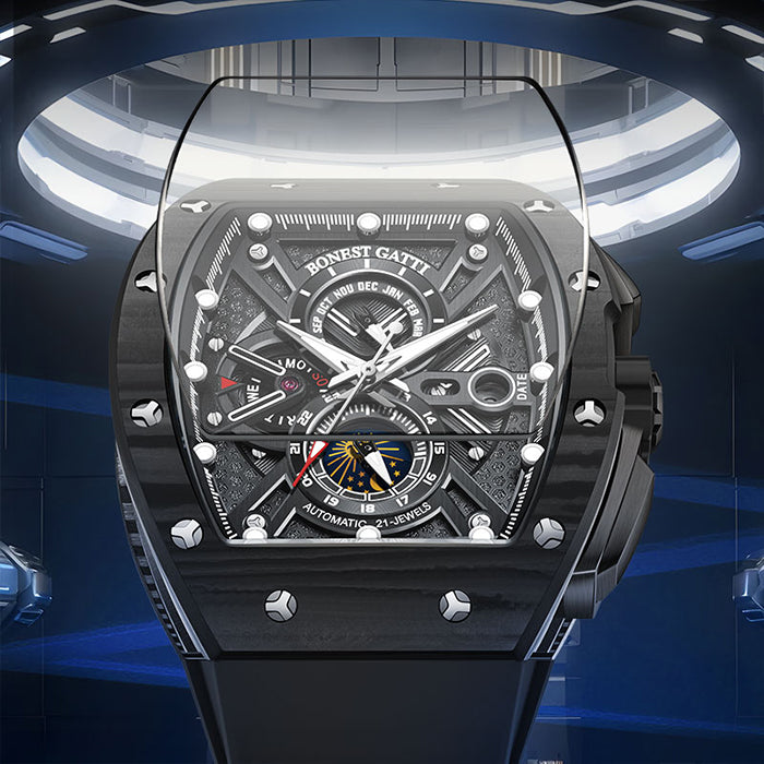 Bonest Gatti BG9007-R2 Black Carbon Fiber Chronograph Series Automatic Watch