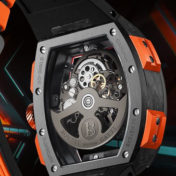 Bonest Gatti BG9005-R3 Orange Carbon Fiber Series Automatic Watch