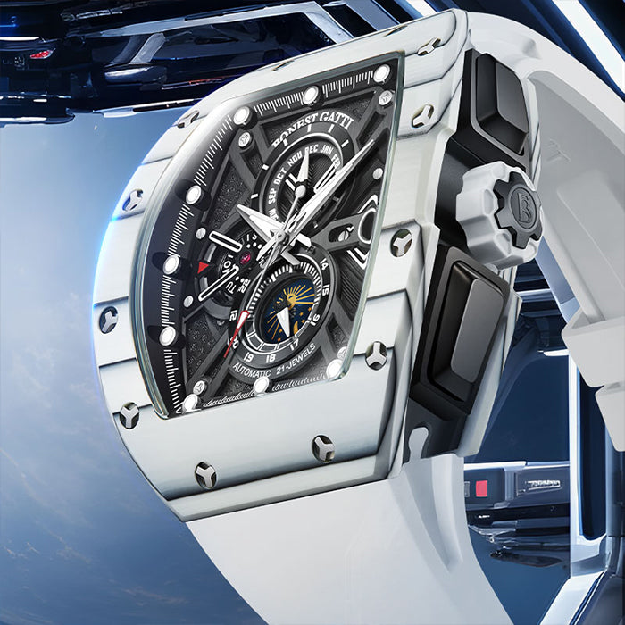 Bonest Gatti BG9007-R1 White Carbon Fiber Chronograph Series Automatic Watch
