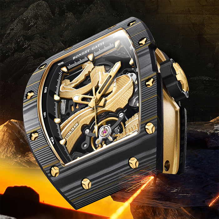 Bonest Gatti BG9003-R2 Rose Gold Carbon Fiber Series Automatic Watch