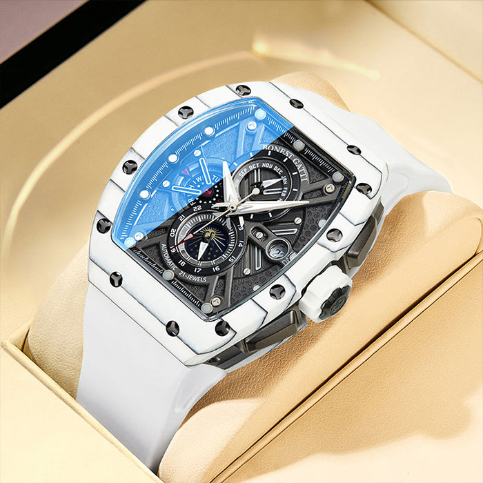 Bonest Gatti BG9007-R1 White Carbon Fiber Chronograph Series Automatic Watch