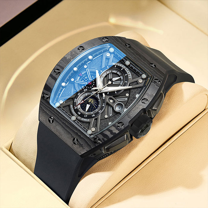 Bonest Gatti BG9007-R2 Black Carbon Fiber Chronograph Series Automatic Watch