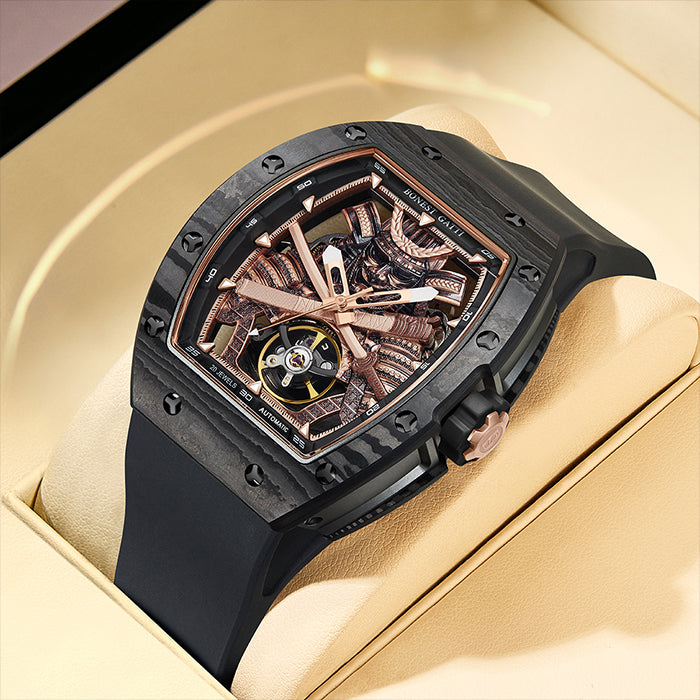 Bonest Gatti BG9008-R2 Black Carbon Fiber Series Automatic Watch