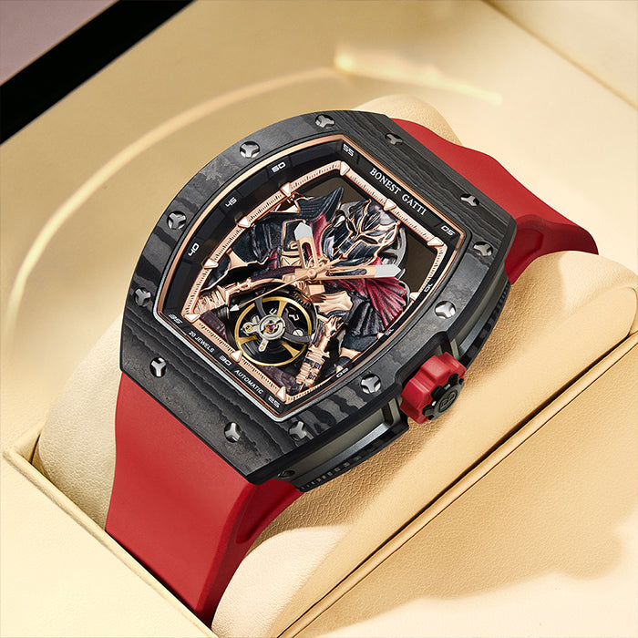 Bonest Gatti BG9009-R3 Red Carbon Fiber Series Automatic Watch