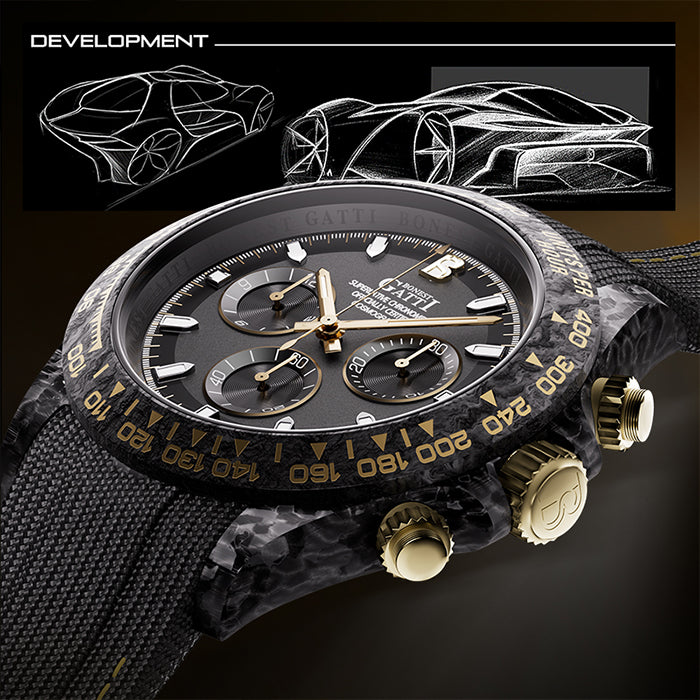 Bonest Gatti BG9010-L1 Black Carbon Fiber Chronograph Series Automatic Watch