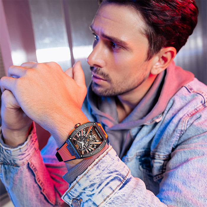 Bonest Gatti BG9005-R3 Orange Carbon Fiber Series Automatic Watch